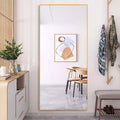 MAYEERTY Gold 31.5 x 70.87 Inch Rectangular Thin Edged Aluminum Alloy Full Length Mirror with Stand for Living Room and Bedroom Wall Decor