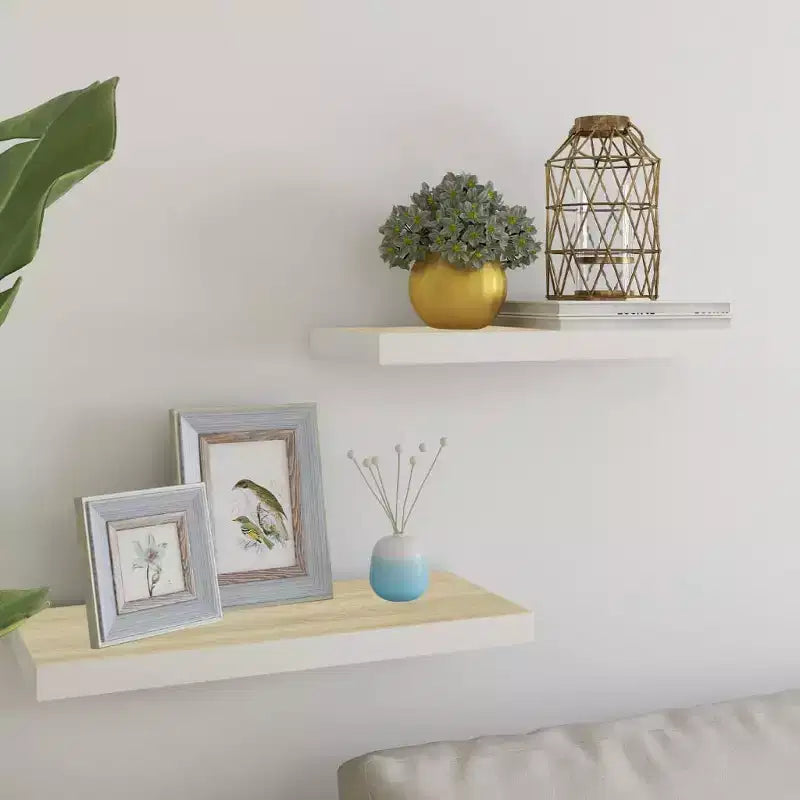 Wall Shelf Set of 2 Oak and white Honeycomb MDF 23.6x9.3x1.5 in