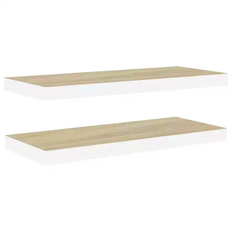 Wall Shelf Set of 2 Oak and white Honeycomb MDF 23.6x9.3x1.5 in