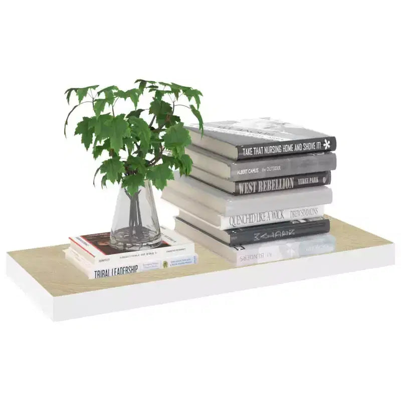 Wall Shelf Set of 2 Oak and white Honeycomb MDF 23.6x9.3x1.5 in