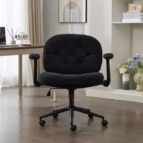 Black Cross-Leg Flip-Arm Chair: Wide Seat Swivel C Comfy Desk/Vanity for Women, Home/Office Ready