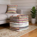 HomeRoots 18 Natural And Rainbow Cotton Blend Chevron Pouf Ottoman
