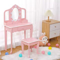 Girls Vanity Table & Stool Set with Lights, 3 Mirrors & Wooden Makeup Playset - Dressing Table for Kids Ages 3-9