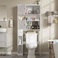 Over Toilet Storage Cabinet Farmhouse White Bathroom Space Saver with 4 Barn Doors and Toilet Paper Holder Stand