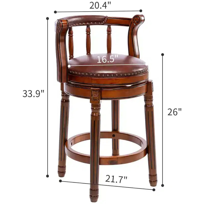 26Height Swivel Bar Stool with Backrest and Cow Top Leather Seat Surface
