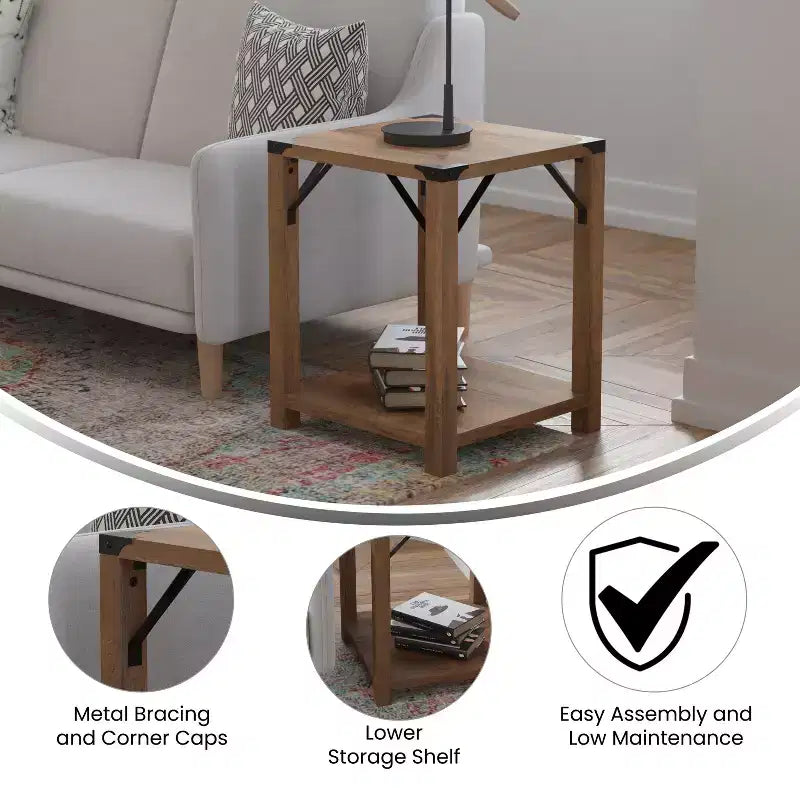 Merrick Lane Modern Farmhouse Engineered Wood End Table and Powder Coated Steel Accents