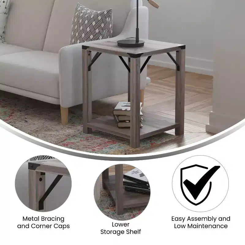 Merrick Lane Modern Farmhouse Engineered Wood End Table and Powder Coated Steel Accents