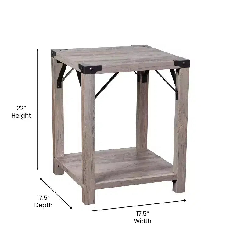 Merrick Lane Modern Farmhouse Engineered Wood End Table and Powder Coated Steel Accents
