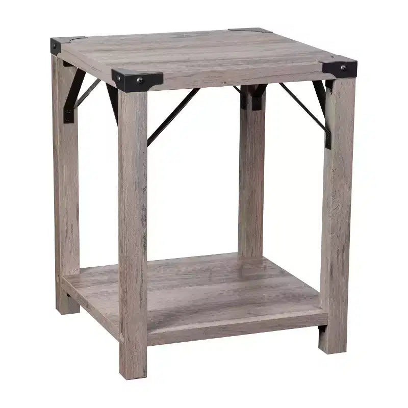 Merrick Lane Modern Farmhouse Engineered Wood End Table and Powder Coated Steel Accents